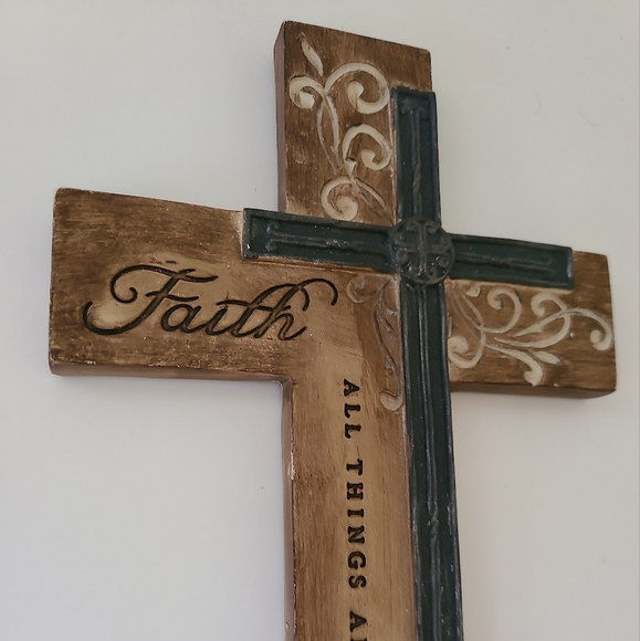 Rustic Intaglio Wall Cross Resin Faith in All Things - Picture 2 of 5